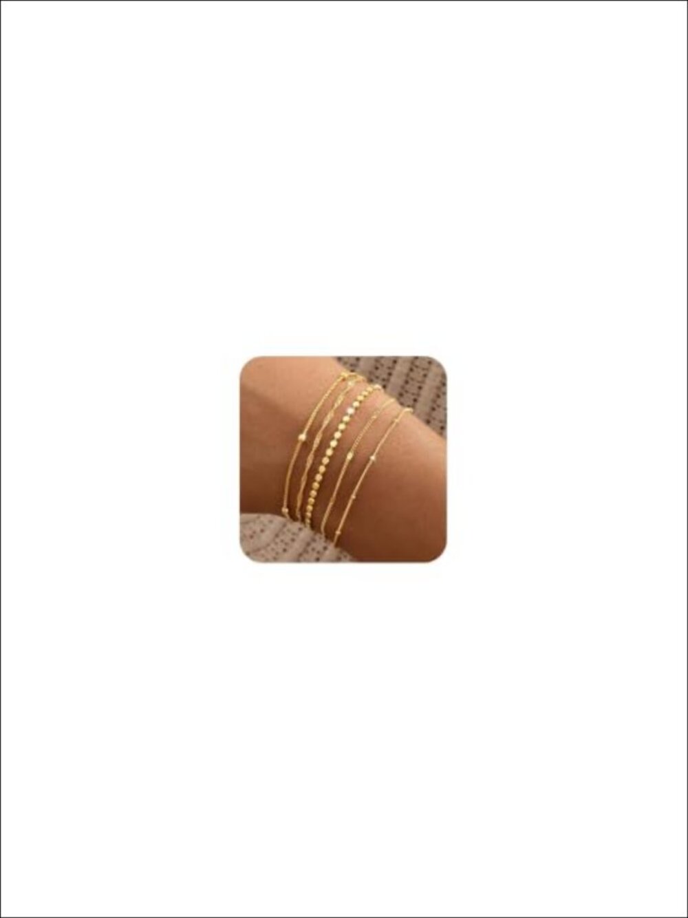 14K Gold Plated Stackable Bracelet Set Adjustable Layered Charm Chain Waterproof